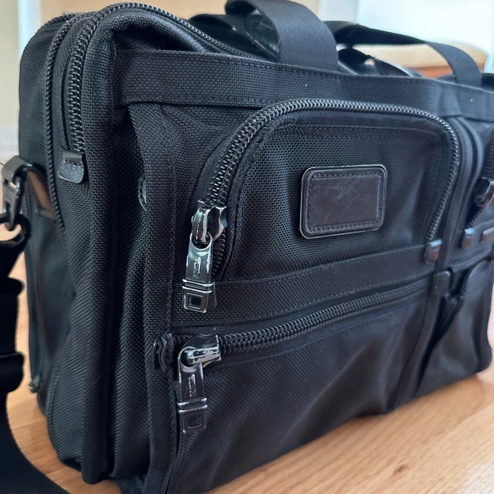 Tumi Alpha Expandable Black Nylon Satchel Crossbody